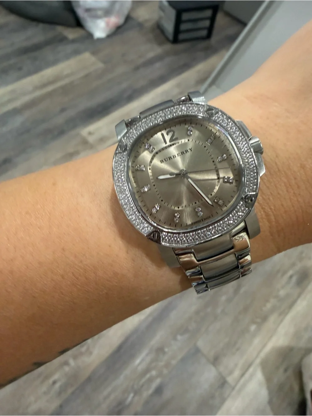 Silver Stainless Steel Crystal Accent Watch - Silver Dial